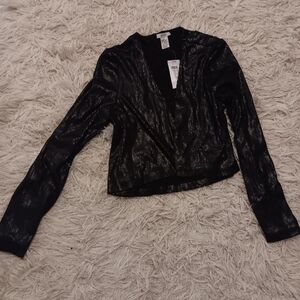 NWT Cache Black Sequin Open Front Sweater Cardigan Bolero SZ M NWT